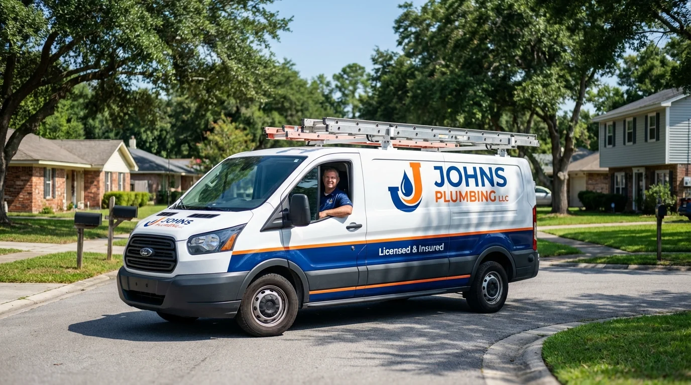 Johns Plumbing LLC service van in Los Fresnos, TX