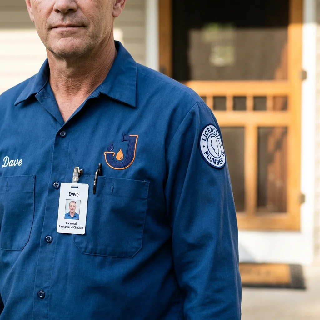 Licensed plumber showing ID badge in Los Fresnos, TX