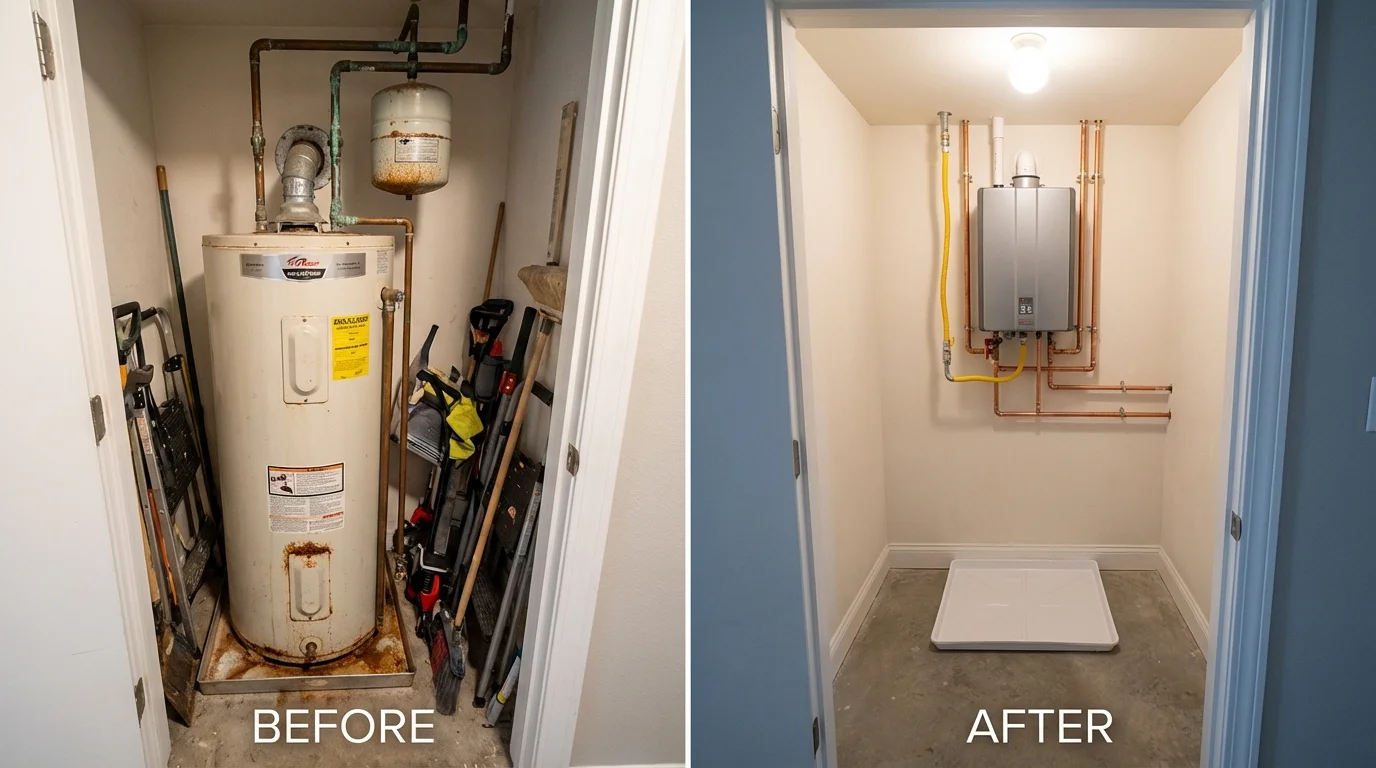 Tank water heater versus wall-mounted tankless unit comparison for Los Fresnos, TX homeowners