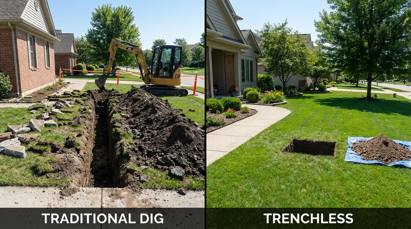 Trenchless sewer repair with minimal yard damage versus traditional excavation in Los Fresnos, TX